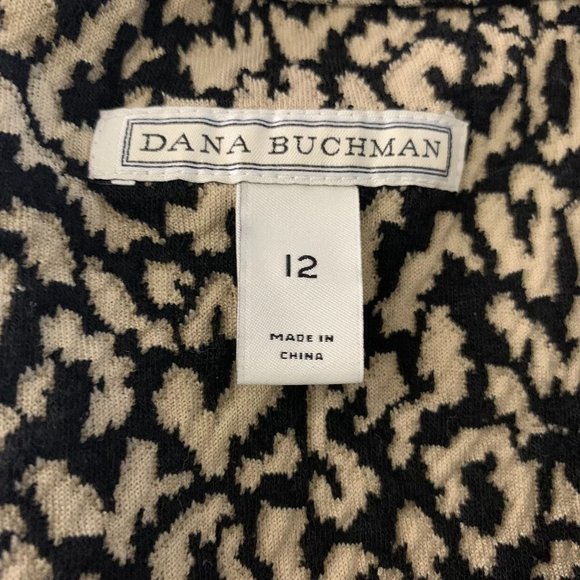 Dana Buchman Animal Print Swing Dress 12 Black Stretch Knit Textured Zip - Picture 7 of 7